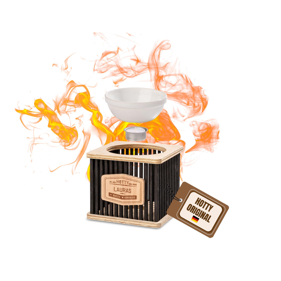 Hotty – Chocolate Schokofondue Medium ohne Strom mit Teelichtern & Wunschgravur – Schoko Fondue Scha