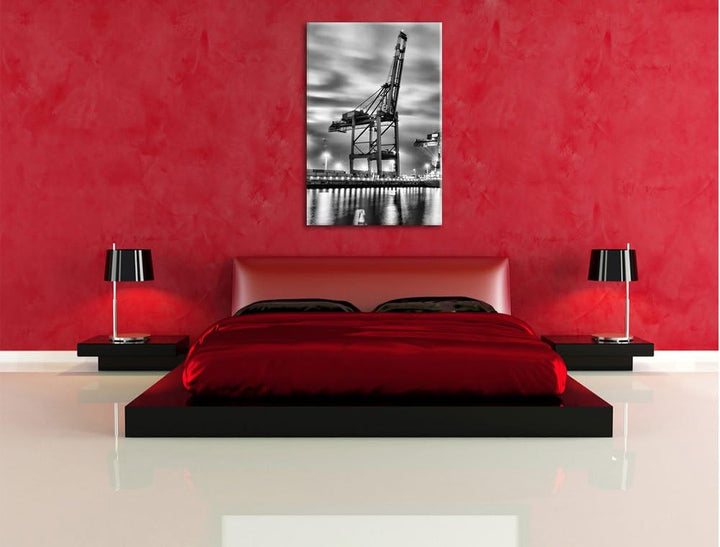 Pixxprint Containerkran im Hafen / 100x70cm Leinwandbild bespannt auf Holzrahmen/Wandbild Kunstdruck