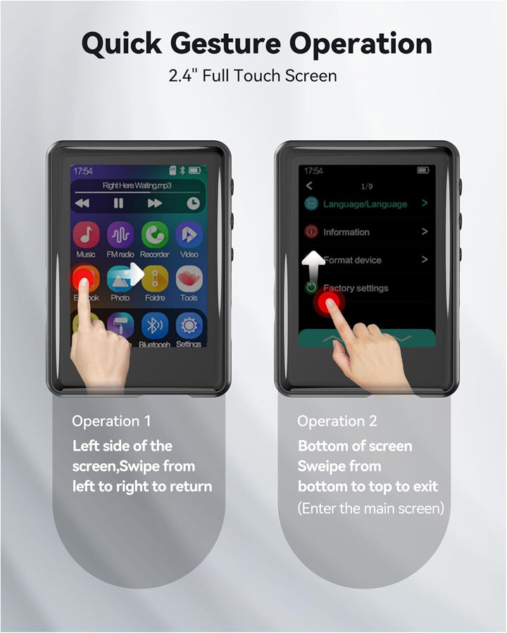 32GB MP3 Player mit Bluetooth 5.3, 2,4 Zoll Full-Touchscreen, Tragbarer mp3 Player Kinder mit Lautsp