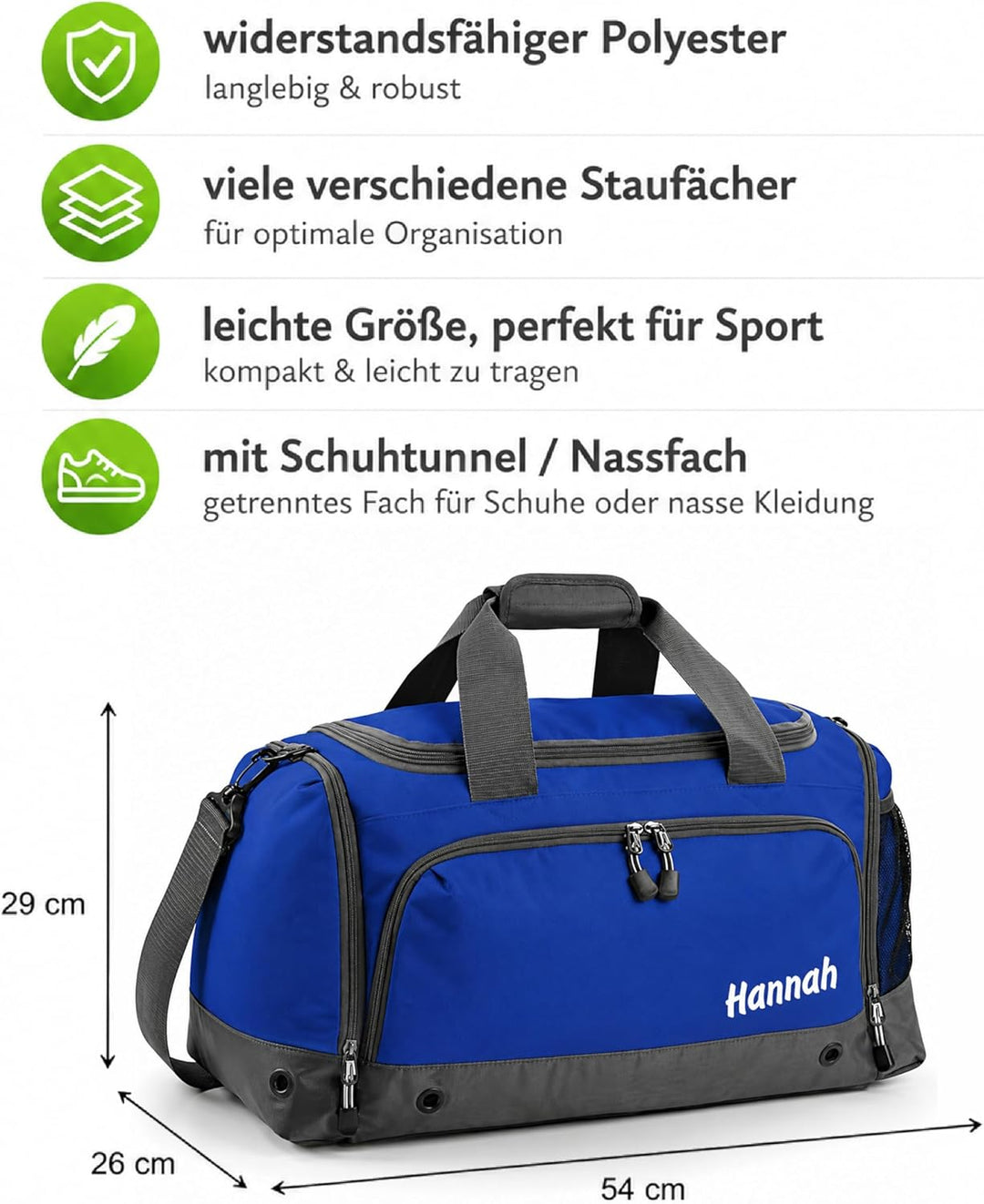 Sporttasche mit Name personalisiert individuell Bedruckt Geschenk für Kinder & Erwachsene kleine Rei