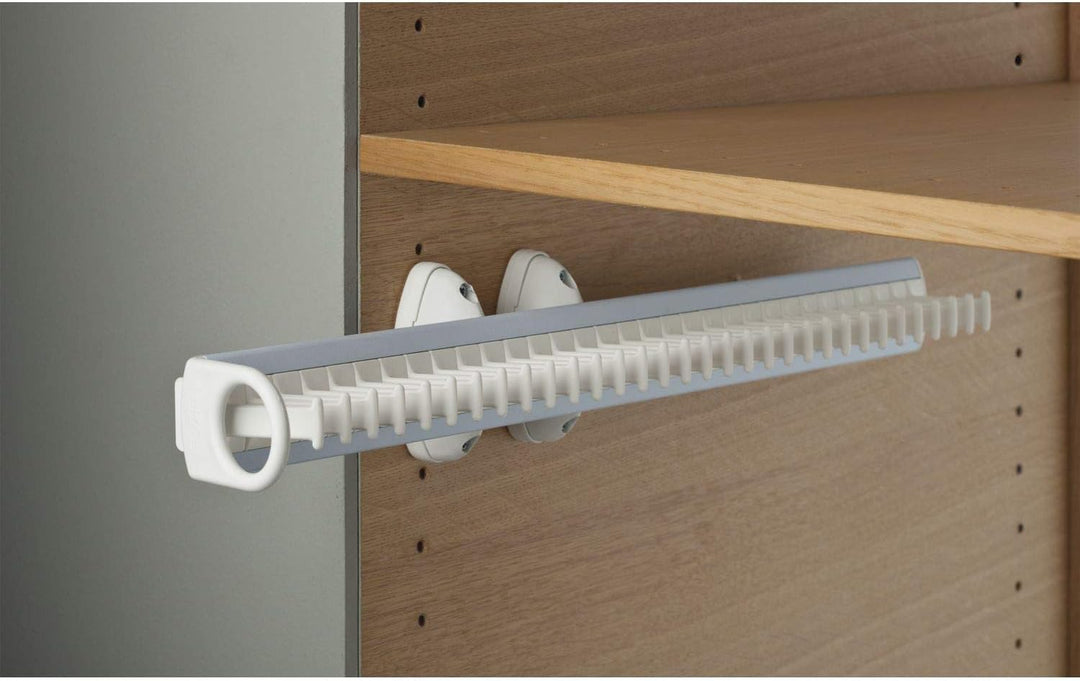Krawattenhalter ausziehbar Modell A,505x82x85mm,Aluminium/Kunststoff weiss poliert/weiss, poliert/we