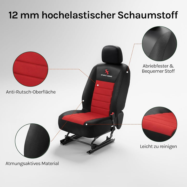 WOLTU AS7257-2 2er Sitzbezüge Auto Einzelsitzbezug universal Grösse, Komplettset, rot, rot