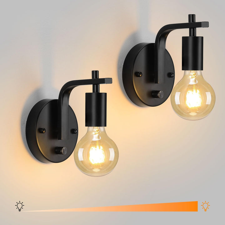 Lightess 2er Pack Industrielle Wandlampen Schwarze Wandleuchten mit dimmbarem Dimmerschalter Innen E