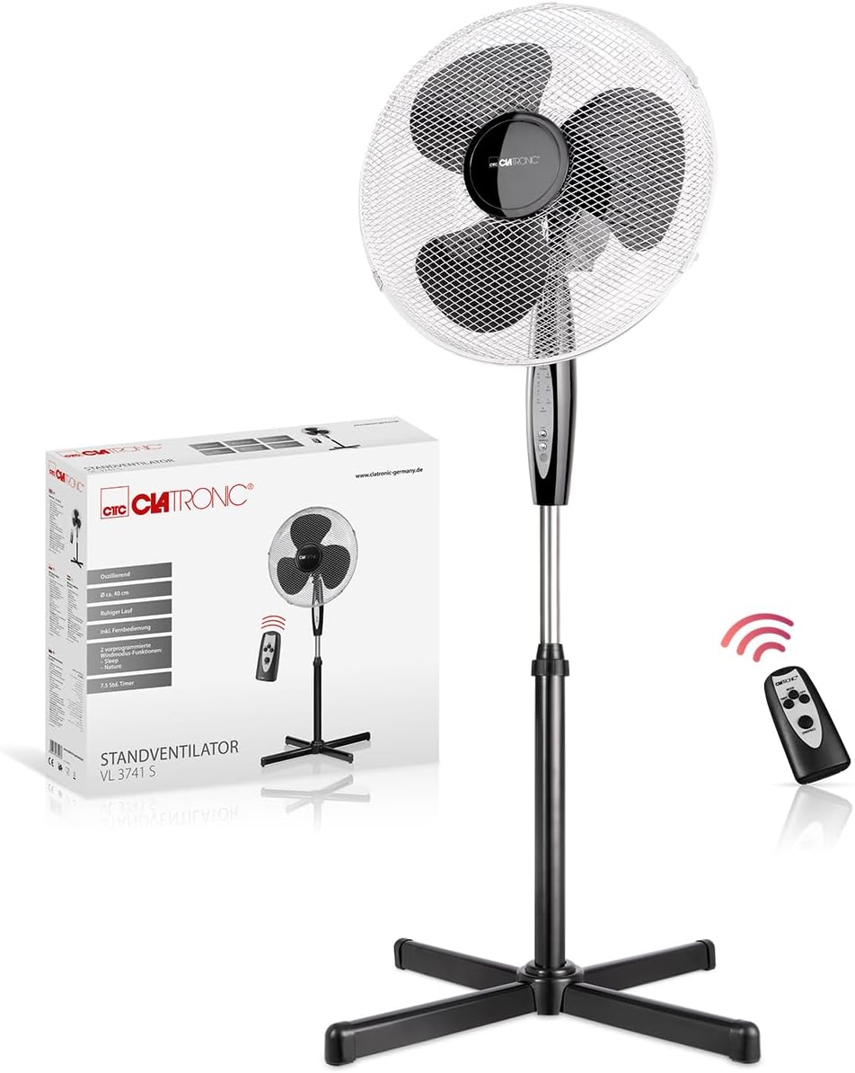 Clatronic Standventilator Ventilator Fan VL 3741 S; sehr leise; Durchmesser 40 cm; Oszillierend/Rota
