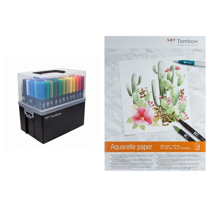 Tombow ABT-108C ABT Dual Brush Pen Stiftebox mit 107 Farben + Blender Pen, mehrfarbig & PB-AQUA Aqua
