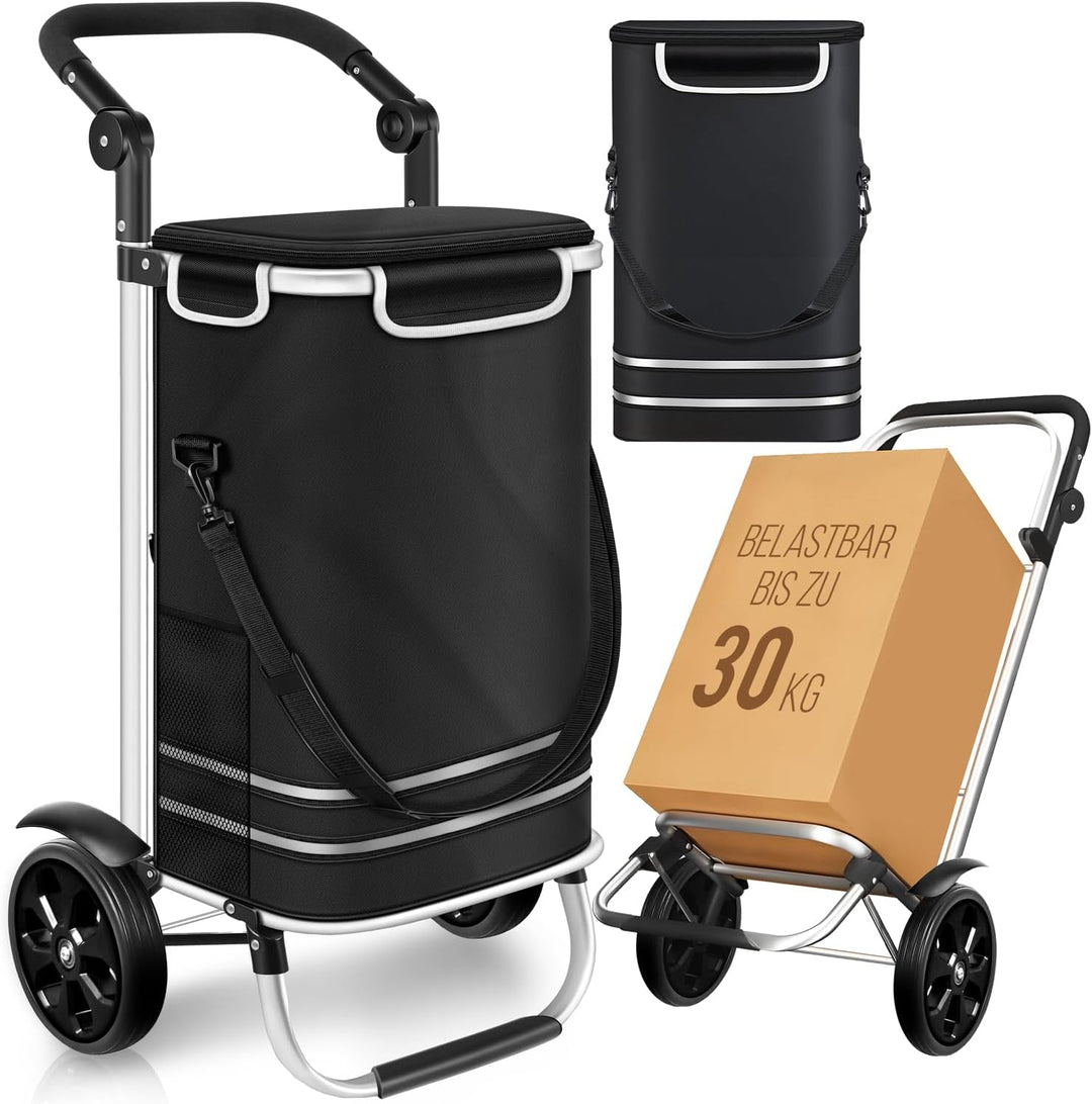 Dimono® Einkaufstrolley Rolltex Klappbarer 3 in1 Trolley zum Einkaufen; 56 Liter inkl. Kühlfach; Tra