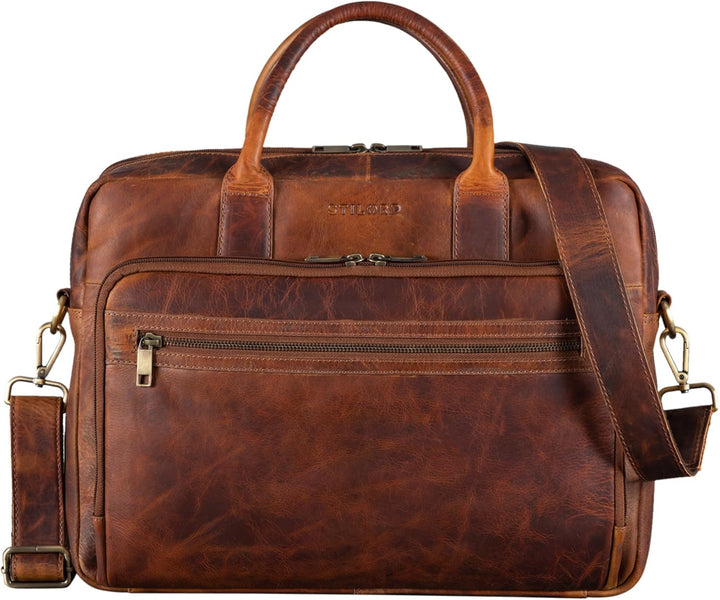 STILORD 'Dawson' Leder Aktentasche Umhängetasche mit Laptopfach 15,6 Zoll Vintage Bürotasche DIN A4