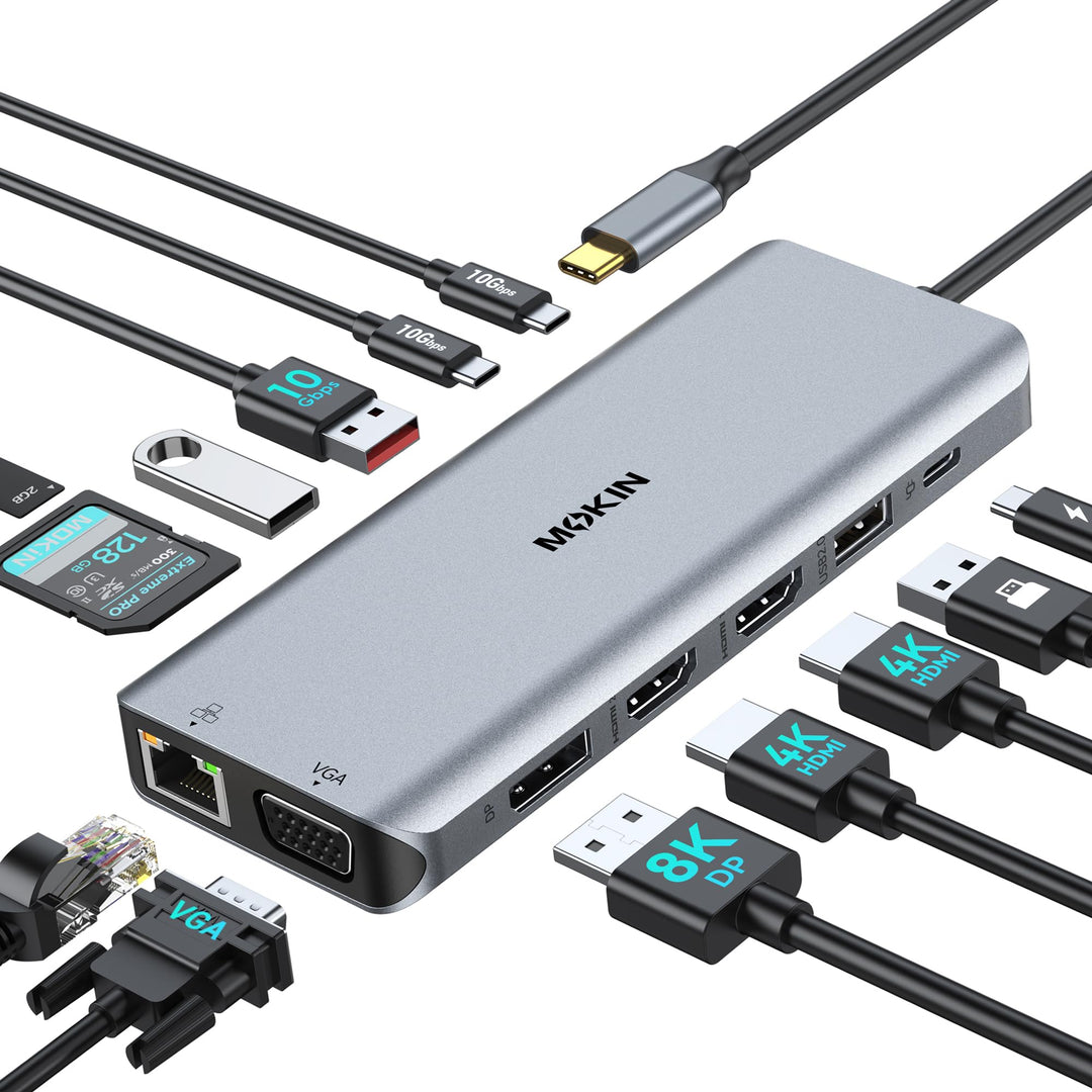 USB C Docking Station 4 Monitors, Triple Display Dock, 13 in 1 Laptop Docking Station mit 2 HDMI 4K@