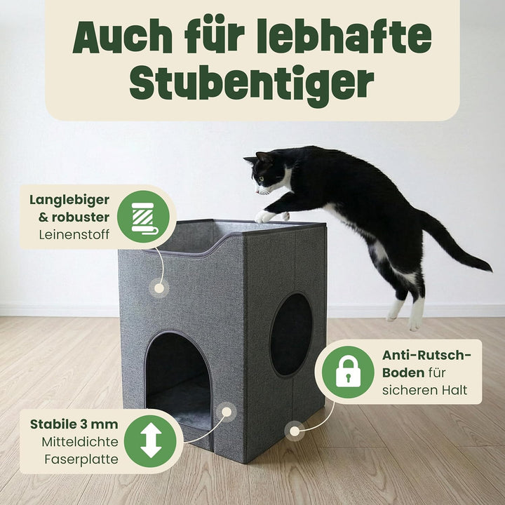 zooprinz Katzenhöhle 36x36x46,5 cm anthrazit mit Kissen | Cat Cave und Kuschelhöhle, Katzenbett für