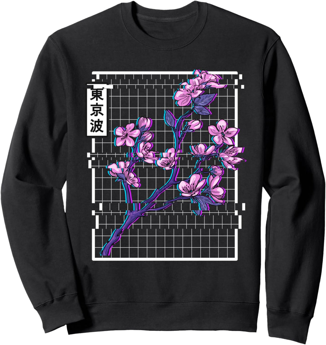 Cherry Blossom Glitch Vaporwave Ästhetische Pastellkunst Sweatshirt