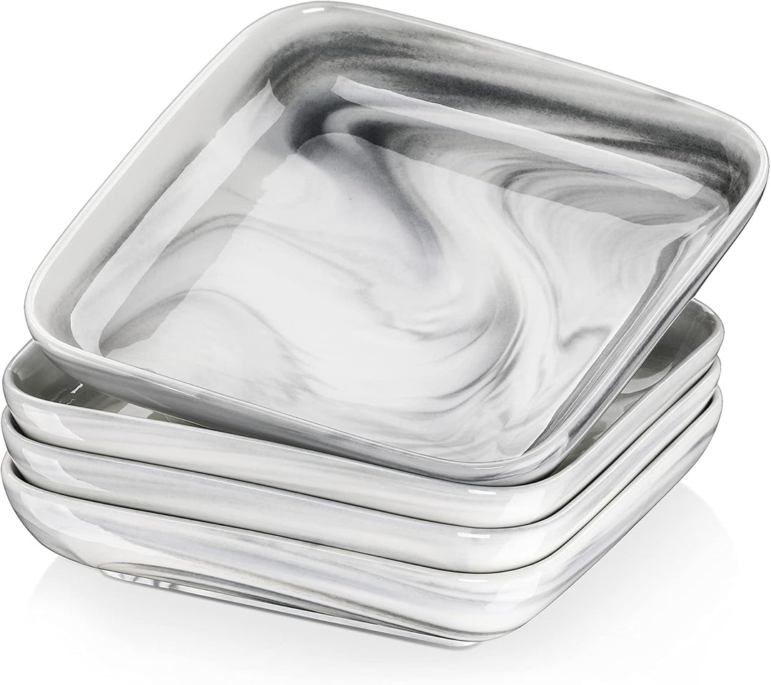 MALACASA, Serie Ivy, 4 teilig Set Marmor Porzellan Speiseteller Pastateller, Kuchenteller Desserttel