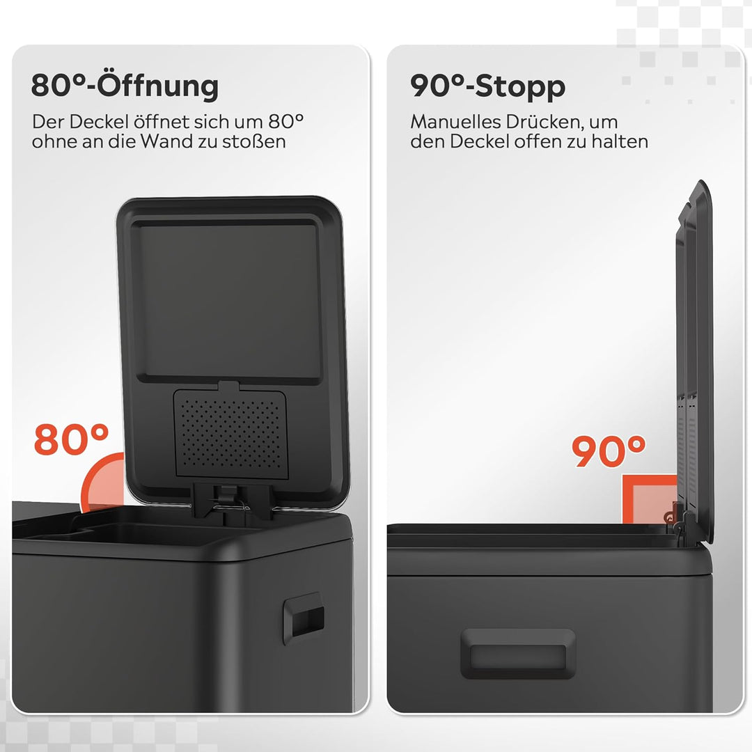 WLIVE Mülleimer 2 x 30L (60L Gesamtvolumen),Mülleimer Küche,Edelstahl Mülltrennsystem mit Mülleimer