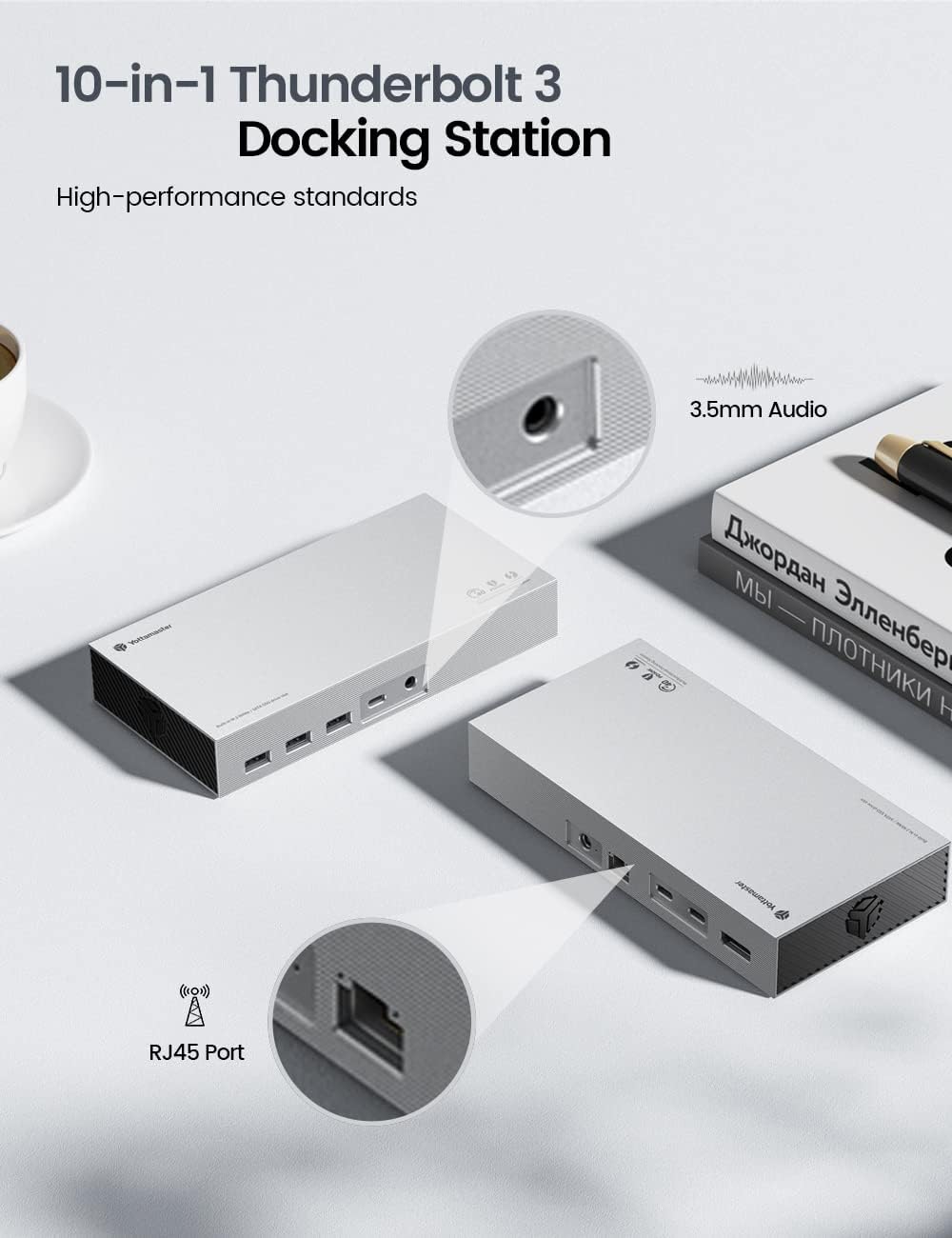 Yottamaster Thunderbolt 3 Docking Station Dual Monitor mit Dual 4TB NVMe/SATA Gehäuse, 11 in 1 USB C