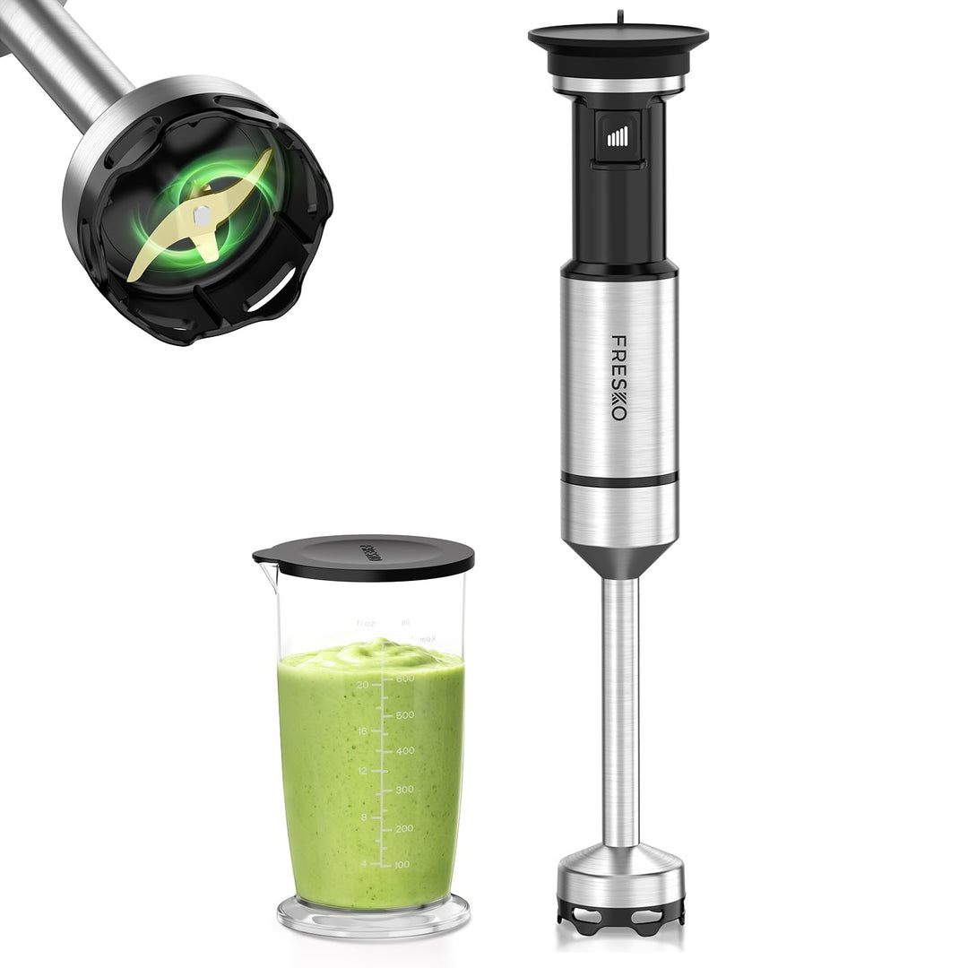 FRESKO Stabmixer 1000W, Pürierstab Edelstahl mit Schutzhülle für Kochgeschirr & 700 ml Messbecher, S