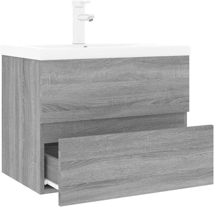 WIFESE Waschbeckenschrank mit Einbaubecken & Wasserhahn 61x39x18,5 cm Grau Sonoma Holzwerkstoff Wasc