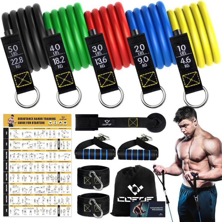 Resistance Bands Widerstandsbänder Set, 5 Fitnessbänder Expander Tube Bands, Fitnessband mit Grossem