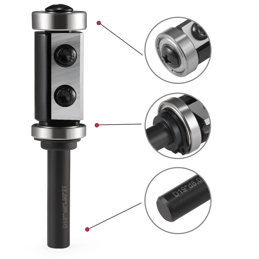 Trvoxviq Wendeplatten Bündigfräser 8mm Schaft, Bündigfräser Oberfräse mit 2-seitigen Austauschbare H