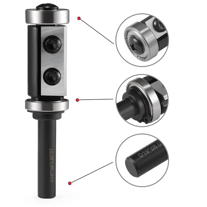 Trvoxviq Wendeplatten Bündigfräser 8mm Schaft, Bündigfräser Oberfräse mit 2-seitigen Austauschbare H