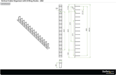 StarTech.com Vertikales Server-Rack-Kabelmanagement - 20U Ringe für Vertikales Kabelmanagement - Kab