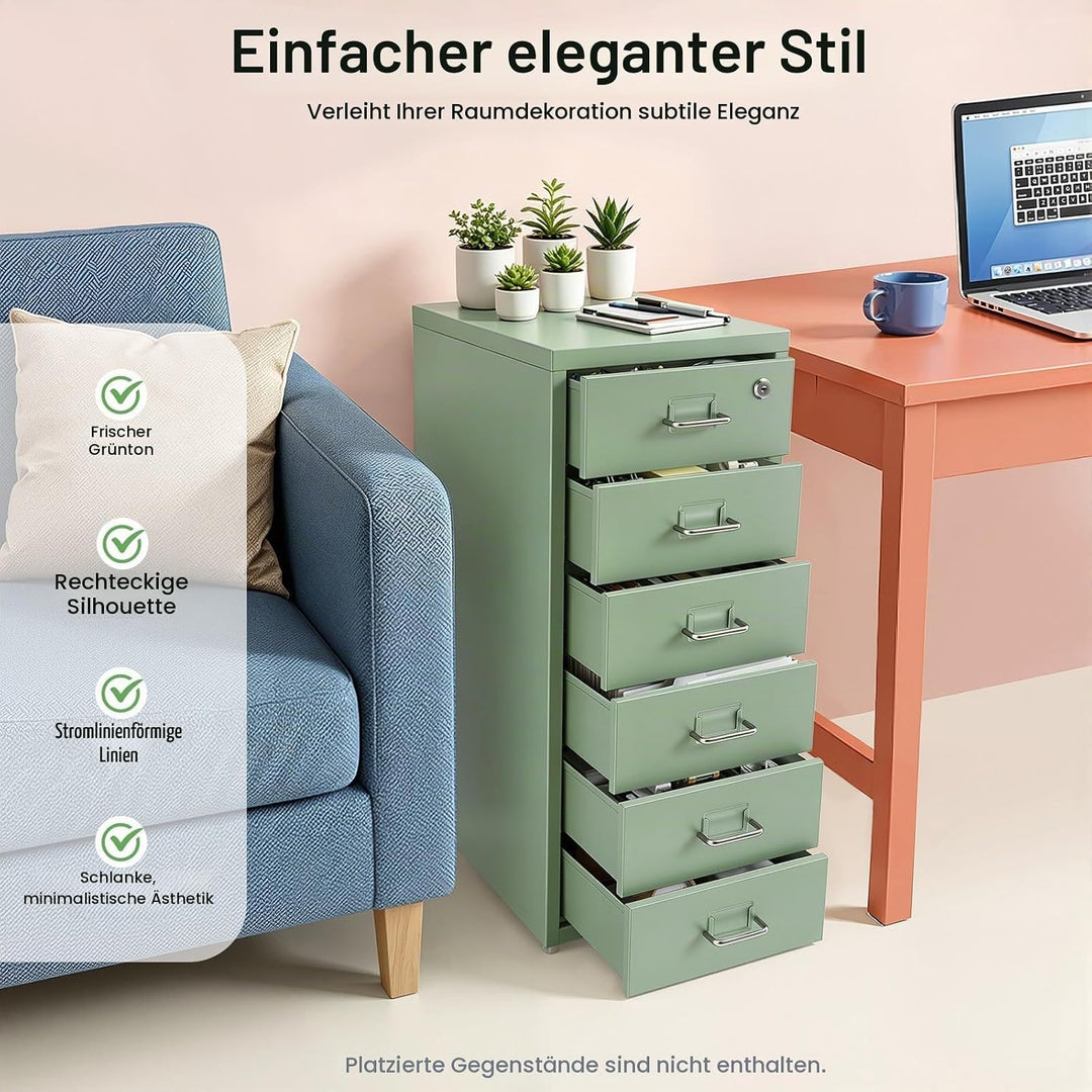 Aktenschrank Abschliessbar, Rollcontainer mit 6 Schubladen, Metall Bürocontainer Schubladenschrank R