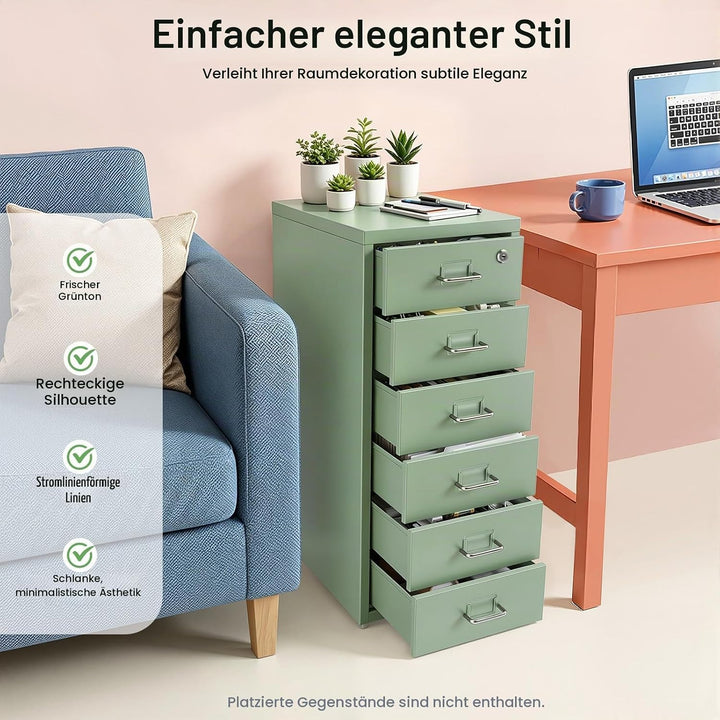 Aktenschrank Abschliessbar, Rollcontainer mit 6 Schubladen, Metall Bürocontainer Schubladenschrank R
