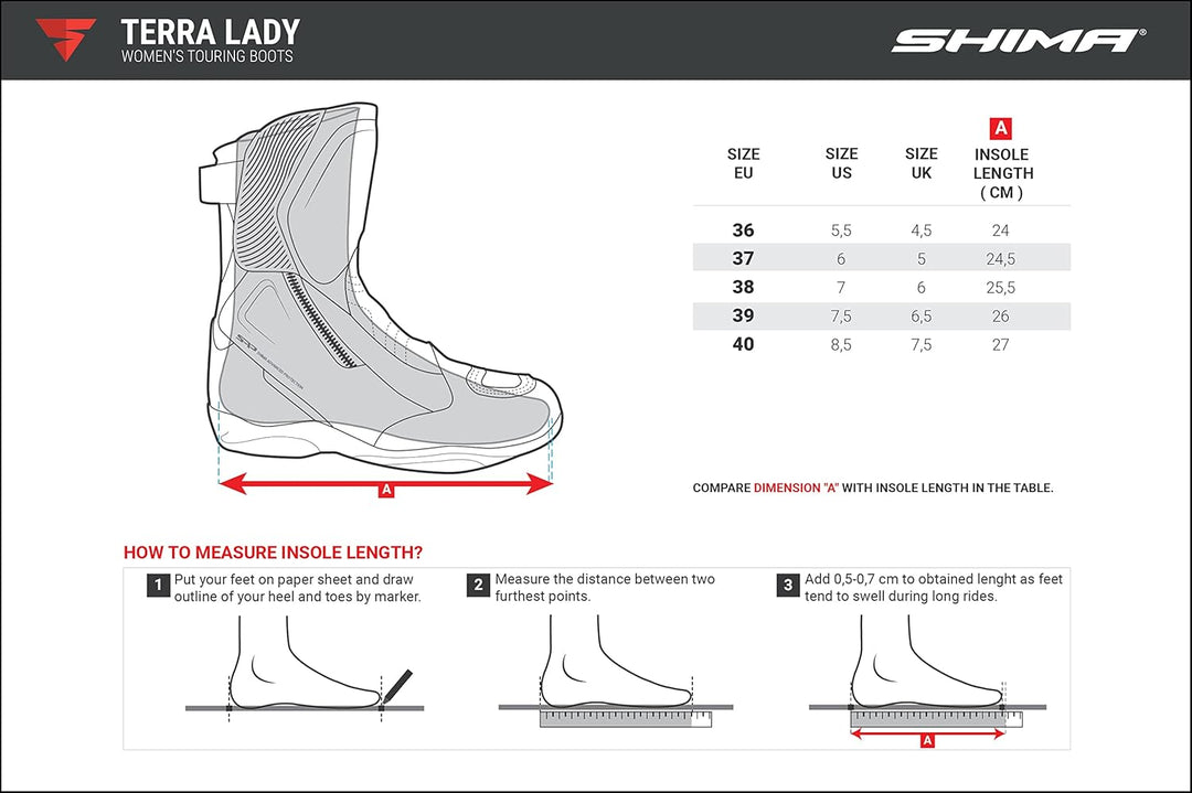 SHIMA TERRA LADY , Motorradsteifel Damen | Verstärkte Leder Motorradschuhe mit Seitlichem Reissversc