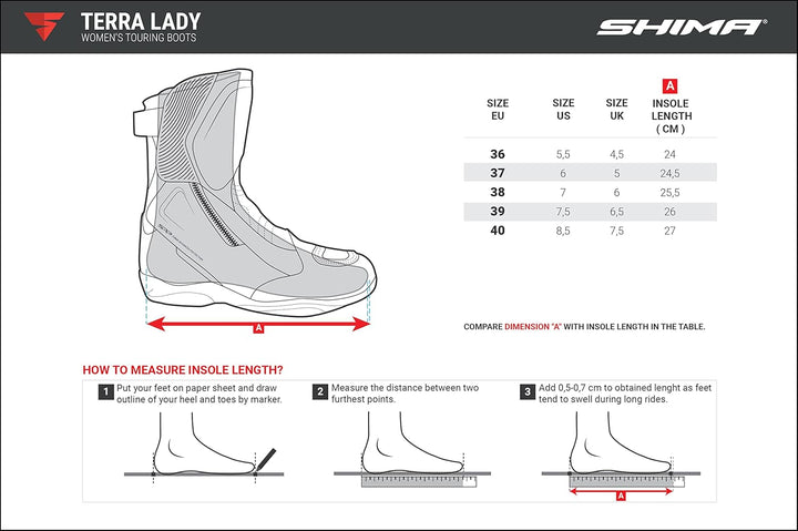 SHIMA TERRA LADY , Motorradsteifel Damen | Verstärkte Leder Motorradschuhe mit Seitlichem Reissversc