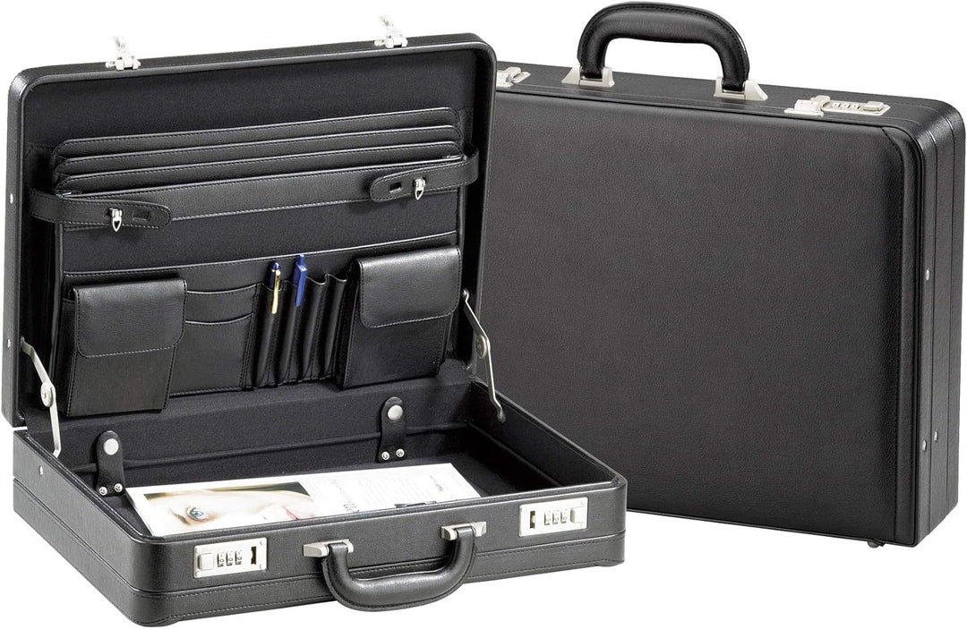 Bowatex Grosser Kunstleder Aktenkoffer 46 cm plus Erweiterbar Schwarz D&N