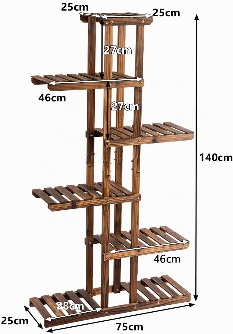 GOPLUS 6 Ebenen Blumenregal, Pflanzenregal Holz Blumentreppe Pflanzenständer Blumenständer draussen