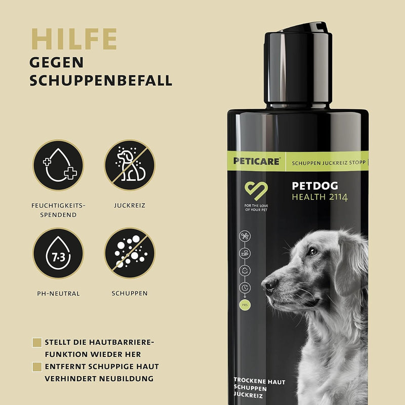 Peticare Anti-Schuppen Shampoo für Hunde | bei Juckreiz & Hautirritationen | für trockene & Sensible