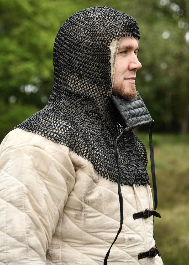 Kettenhaube mit quadratischem Mundschutz, ID8mm, brüniert - Mittelalter, LARP, Wikinger