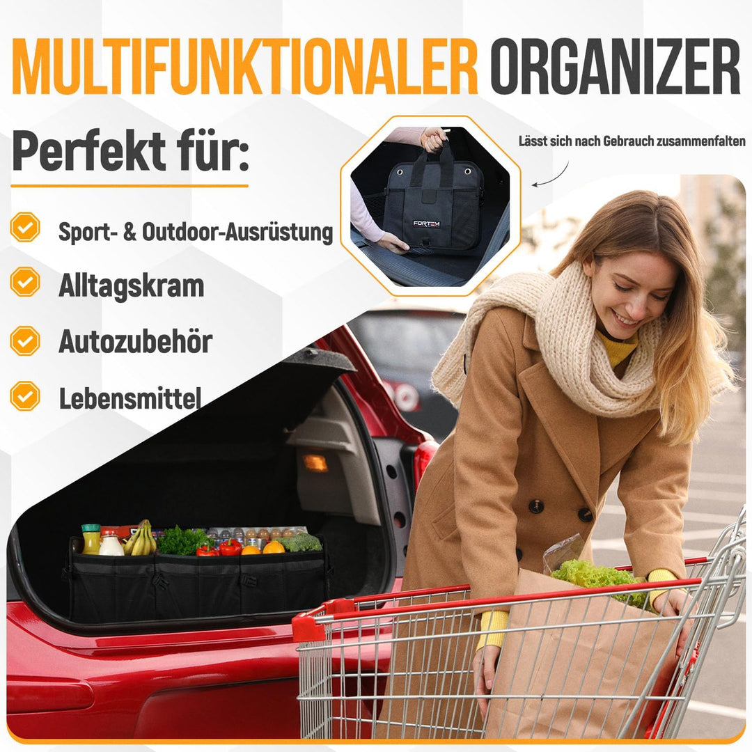 FORTEM Kofferraum Organizer, Kofferraumtasche, Zusammenklappbarer Auto Organizer Kofferraum mit Fäch