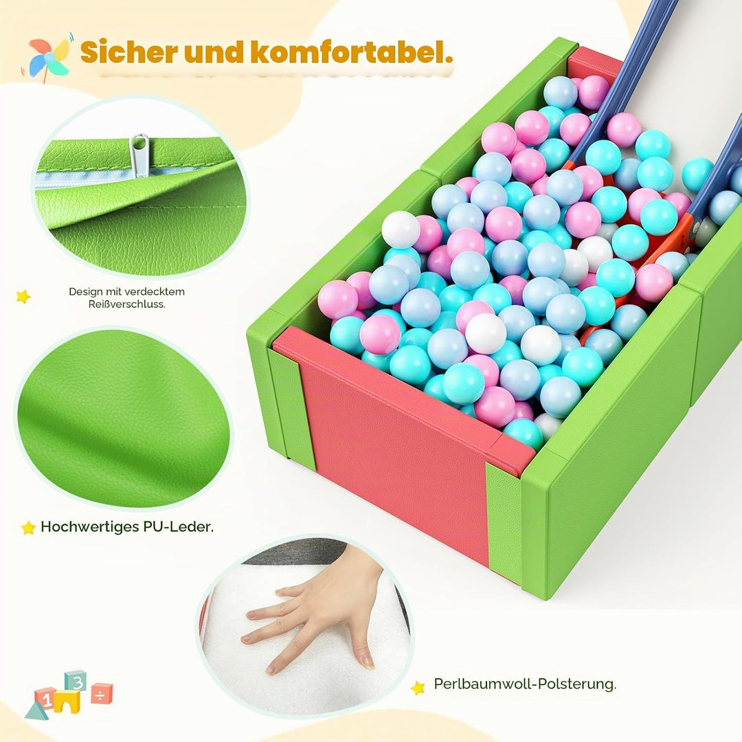 Schaumstoff Ballgrube, Weicher Spielbereich für Kleinkinder, Kombinierbar mit Kletterblöcken, Grün-R