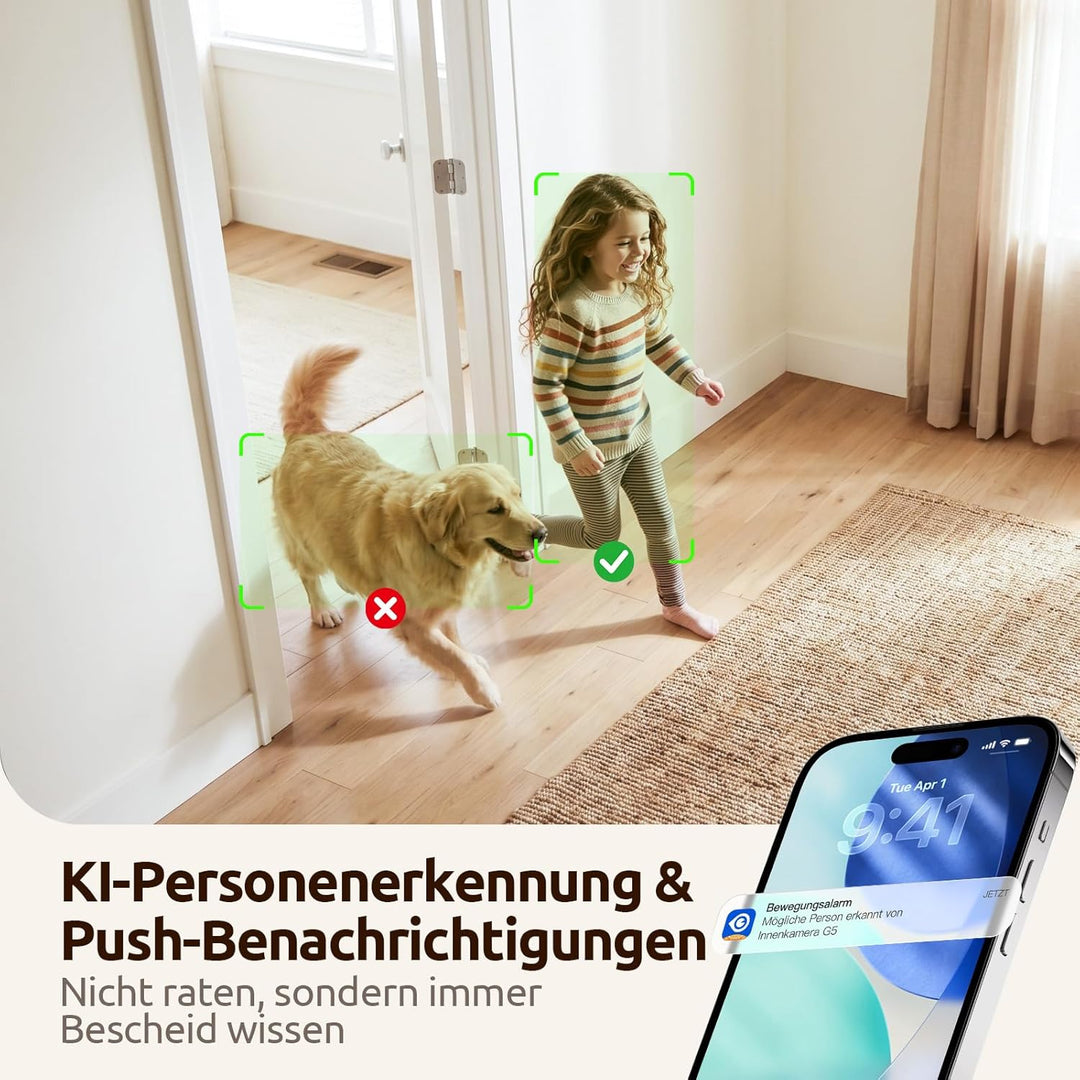 AOQEE 2K Überwachungskamera Innen - 2,4 & 5 GHz Babyphone mit Kamera Überwachung Innen WLAN, Hundeka
