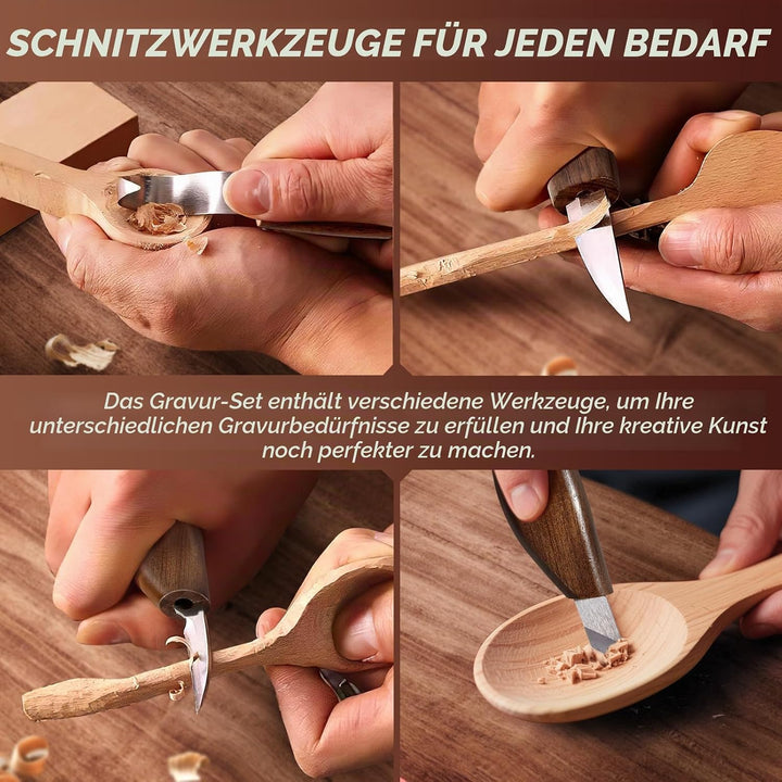 Holzschnitzwerkzeug-Set, Holzschnitzset mit Lederetui – Holzbearbeitungsmesser mit Lindenholzblöcken