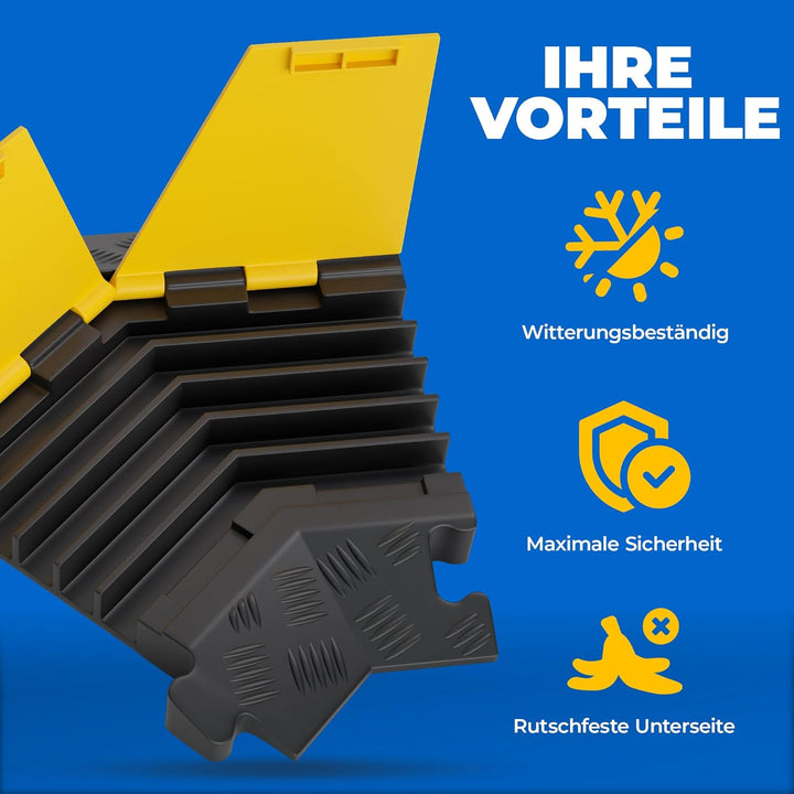 5 Kanal Ecke 45° Kabelbrücke mit Deckel überfahrbar Stolperschutz Rampe Brücke Protektor | 15 t Trag