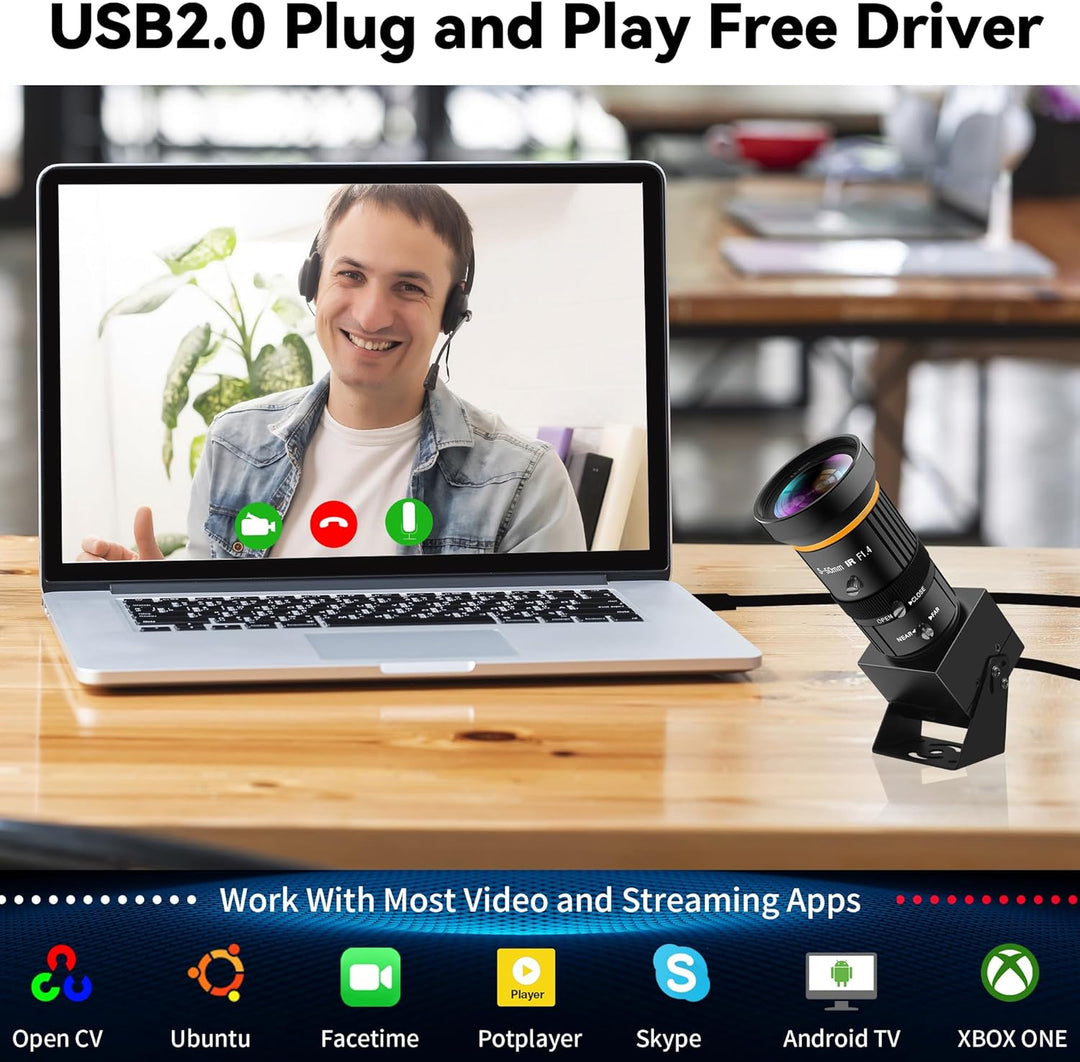 ELP 5 Megapixel USB Kamera 1944P 30fps Farb Industrie Tele Webcam mit CS-Mount 5-50 mm 10-Fach manue