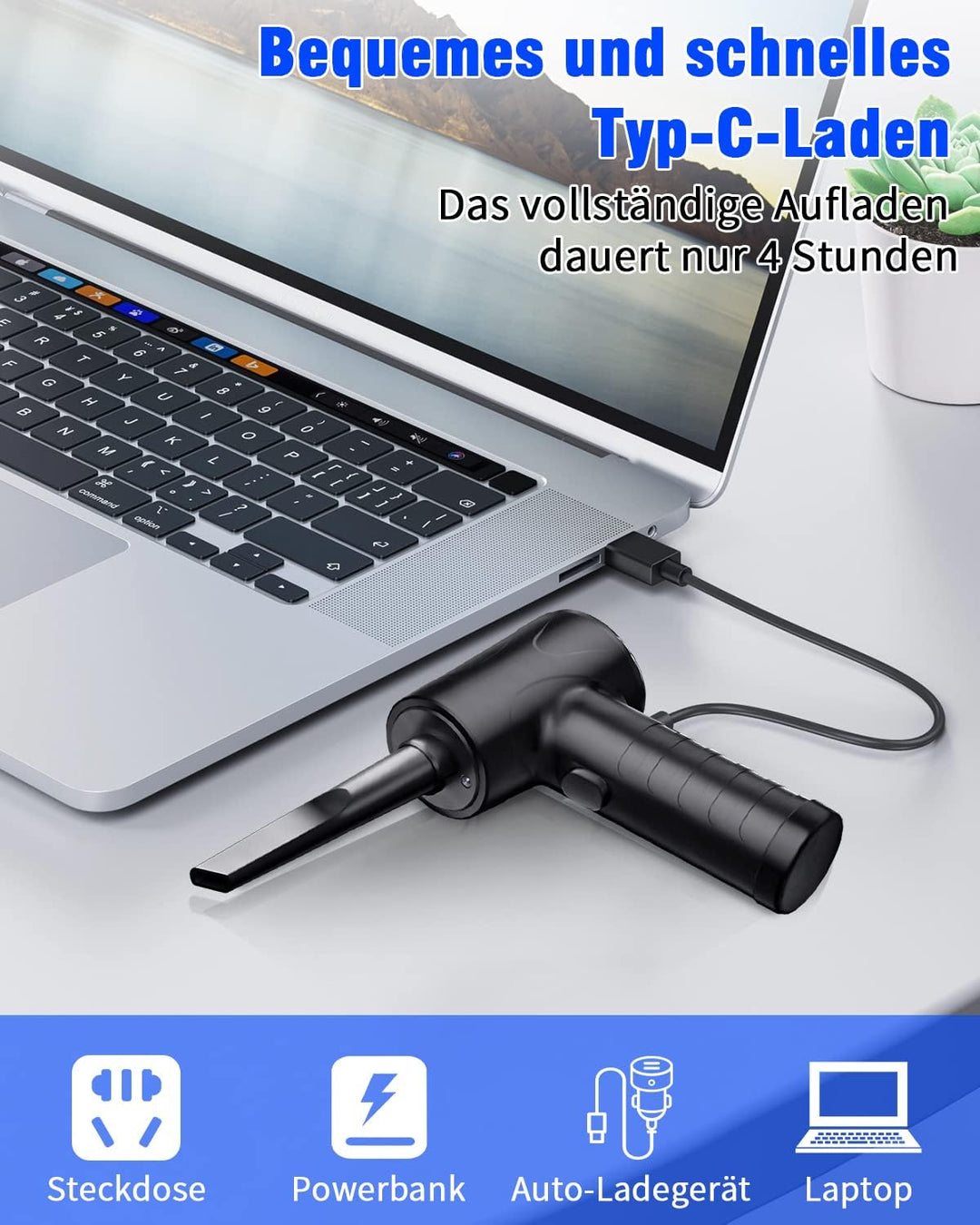 Elektrische Staubgebläse, 3-Gang 91000 U/min Compressed Air Duster, USB Wiederaufladbar Druckluftspr