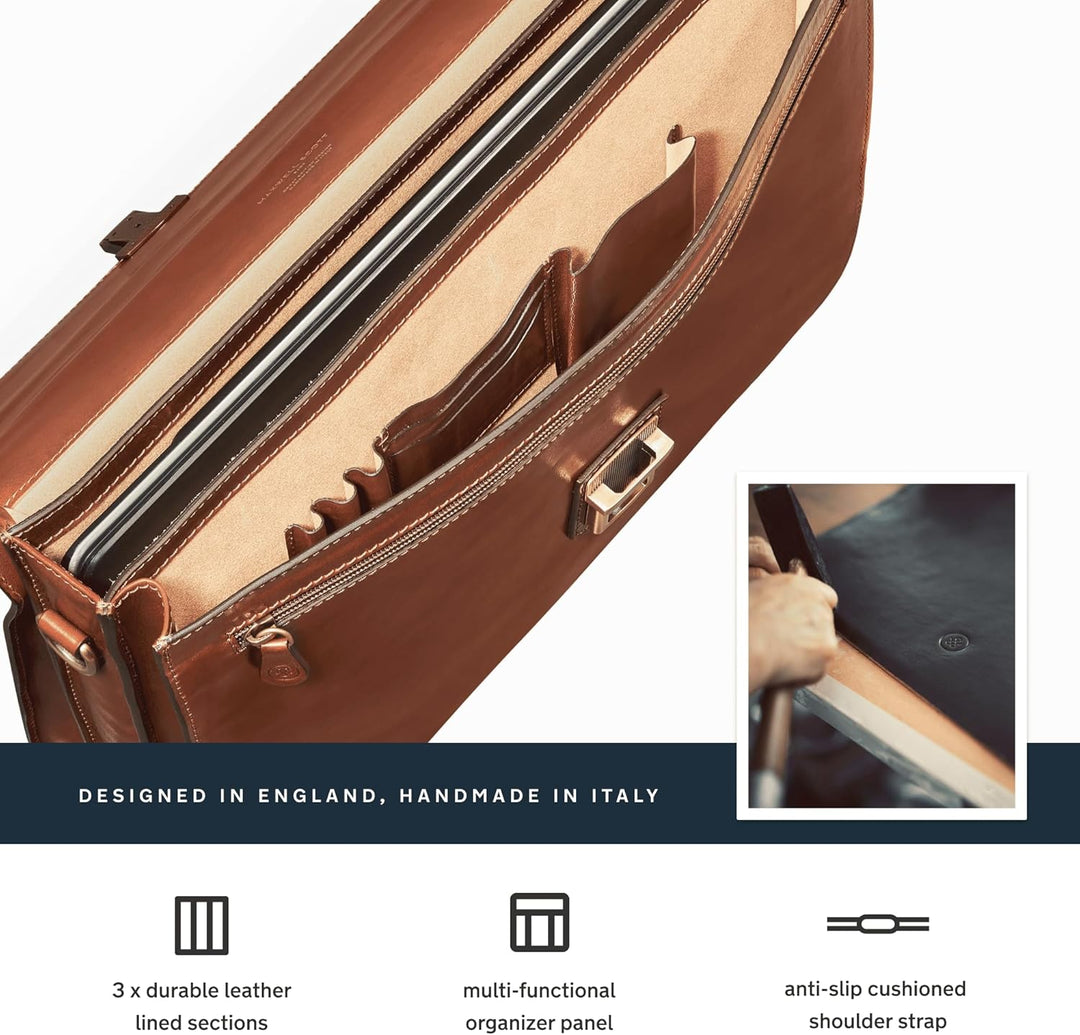 Maxwell Scott Herren Leder 17’’ Laptop Businesstasche in Cognac Braun - Paolo3 Large, Cognac Braun