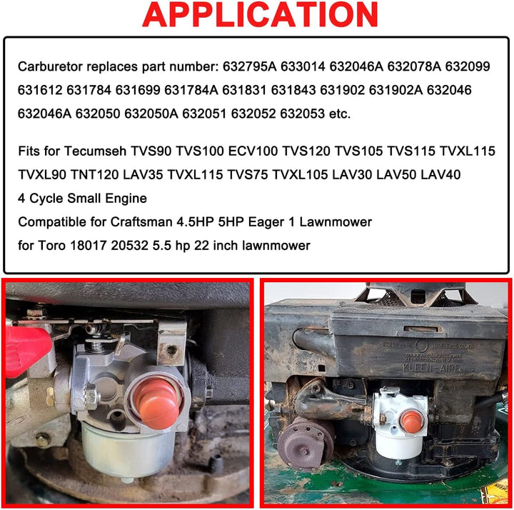 632795A Vergaser für Tecumseh 633014 632046A 632078A 632099 TVS75 TVS90 TVS100 TVS105 TVS115 TVS120