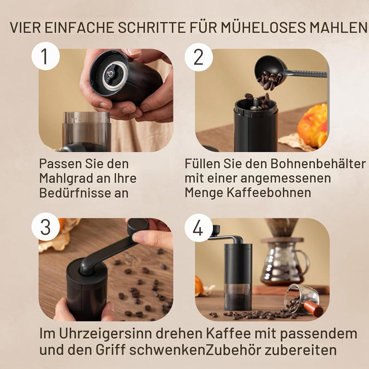 Kaffeemühle manuell mit Keramikmahlwerk,Tragbare Manuelle Handkaffeemühle mit 30g Kapazität, Konisch