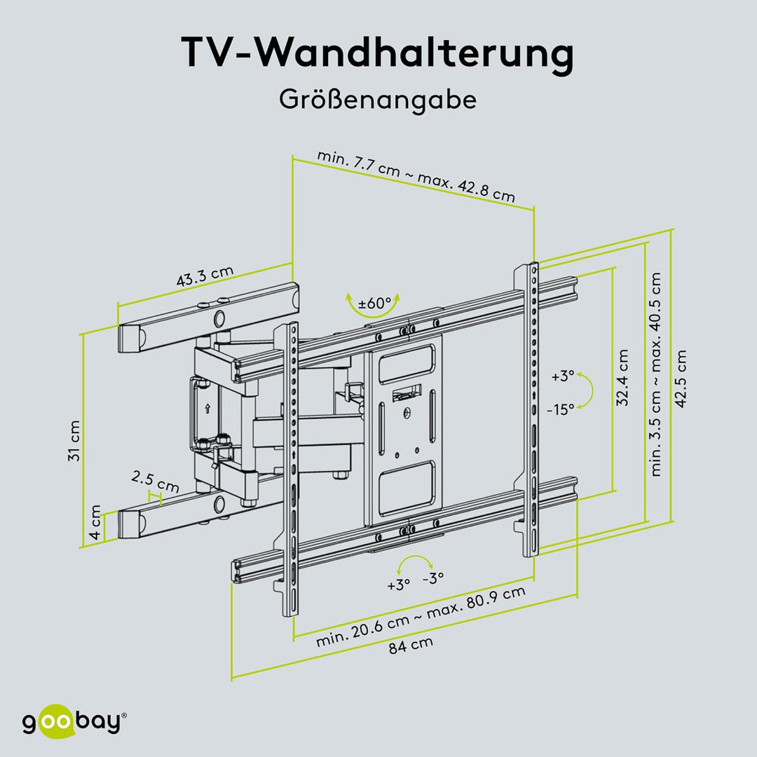 Goobay 49746 TV-Wandhalterung Pro FULLMOTION (XL) 43" bis 100" (109-254 cm), vollbeweglich, schwenkb