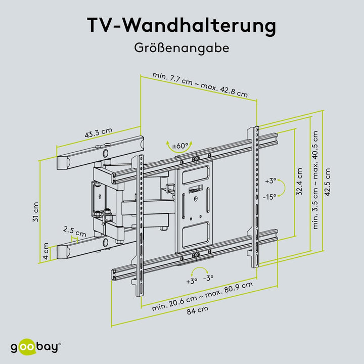 Goobay 49746 TV-Wandhalterung Pro FULLMOTION (XL) 43" bis 100" (109-254 cm), vollbeweglich, schwenkb