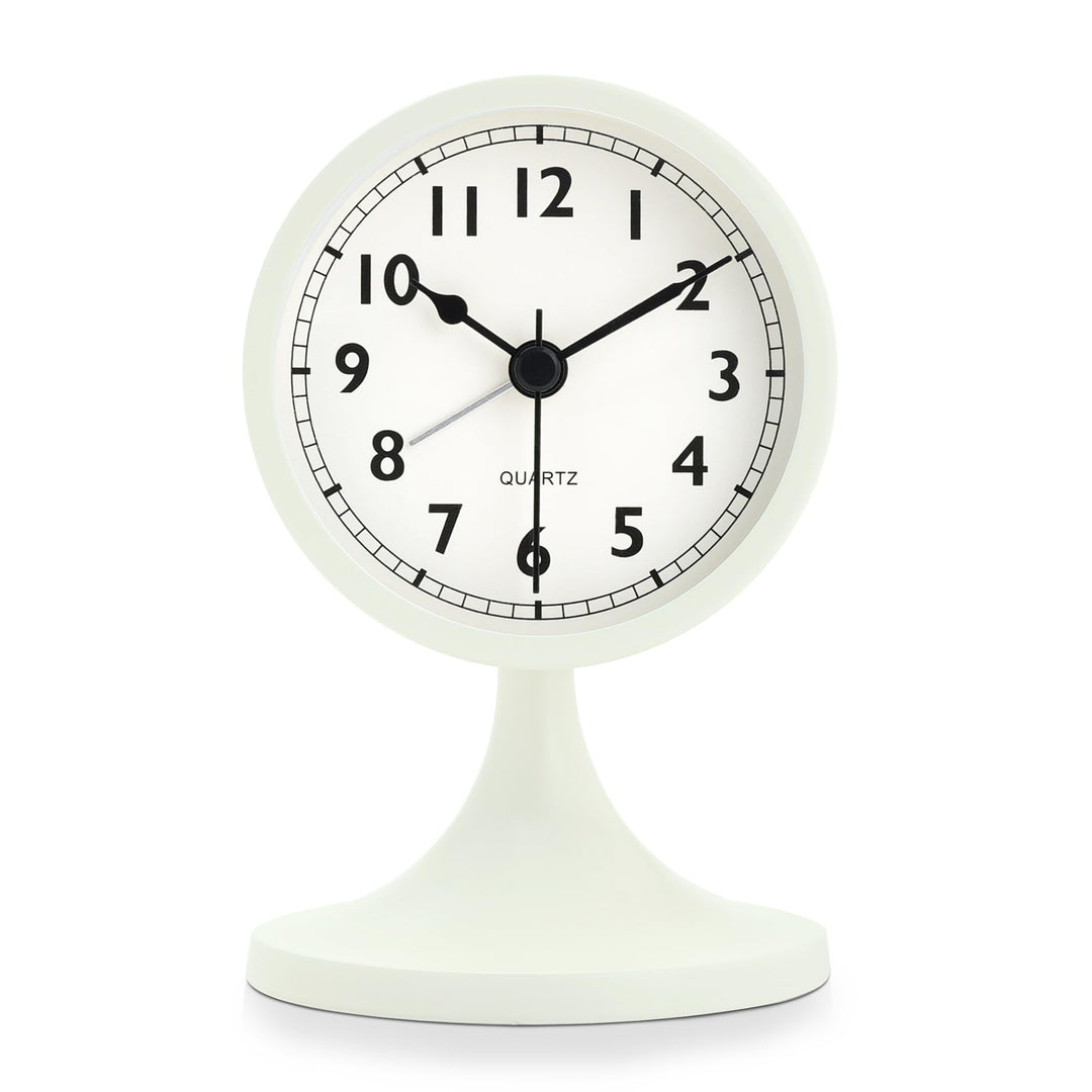 Lafocuse Metall Wecker Weiss Retro Klassisch, Wecker Lautlos Ohne Ticken mit Nachtlicht und Schlumme