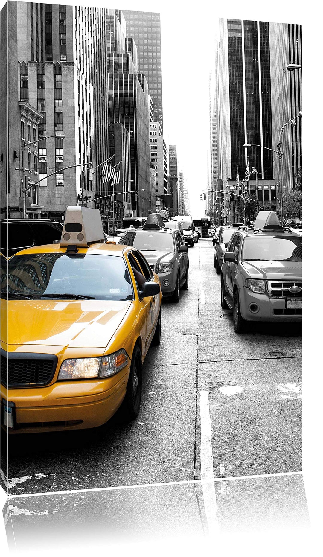 Pixxprint Gelbes Taxi in New York schwarz/weiss als Leinwandbild/Grösse: 100x70 cm/Wandbild/Kunstdru
