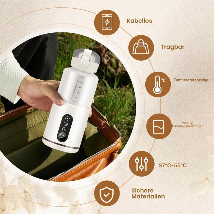 Tragbarer Babyflaschenwärmer 300ML, Auto Baby Flaschenwärmer, Einstellbare Temperatur von 37 °C bis