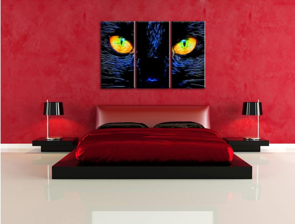Pixxprint Katze mit Augen als Leinwandbild/Grösse: 3 Teilig (120x80 cm) cm/Wandbild/Kunstdruck/ferti