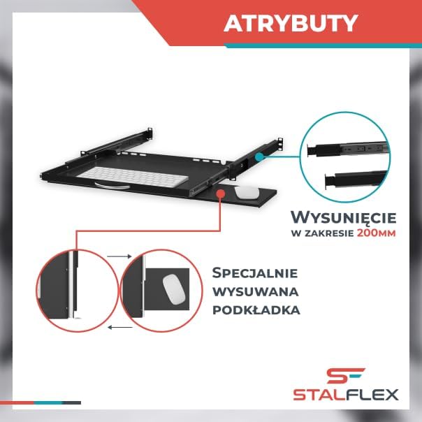 19" Ausziehbarer Regalboden für Tastatur und Maus, 350mm, schwarz RSR19-1U-350B-KM