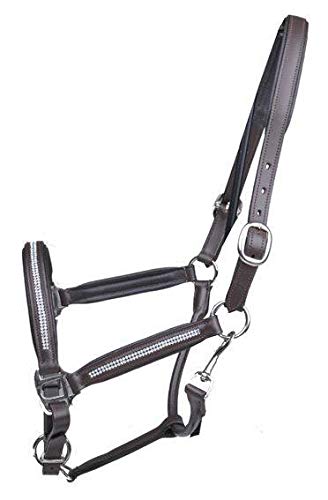 HKM 1590 Halfter Diamond, Pferdehalfter mit Synth. Diamanten, Leder, Pony VB WB Braun Pony, Braun Po