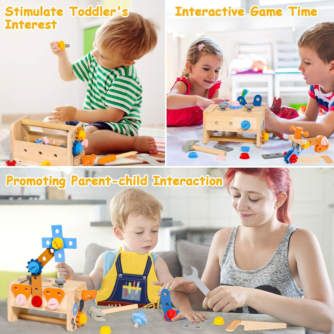 Werkzeugkoffer Kinder Werkbank mit Schürze Kinderwerkzeug Montessori Spielzeug, Geschenk Junge Mädch